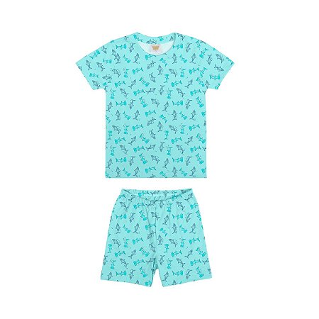 Pijama Sharks Camiseta e Bermuda Malha Térmica