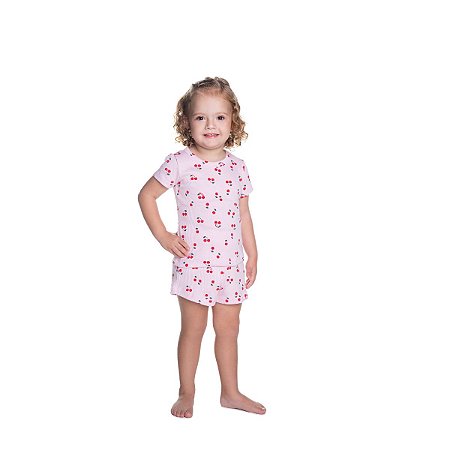 Pijama Cerejas Blusa e Shorts Ribana 100%