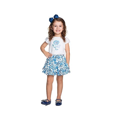 Conjunto Flower Blusa Cotton e Saia Short