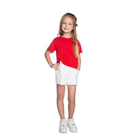 Conjunto Laços Blusa Malha e Short Molecotton Vermelho