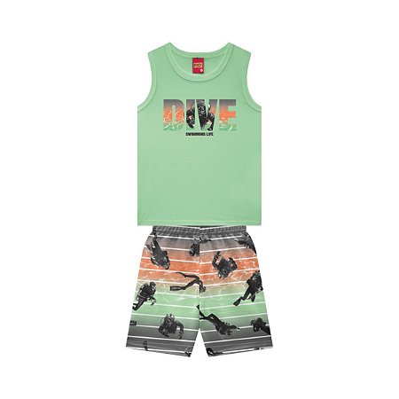 Conjunto Regata Malha e Bermuda Moletom Verde