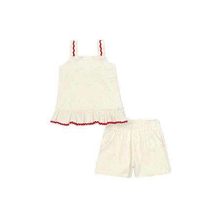 Conjunto Blusa Alça e Shorts Infantil Liso Off White