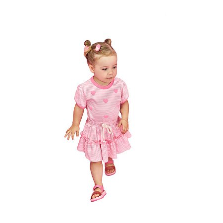 Conjunto Infantil Blusa e Saia com Short Coração Rosa