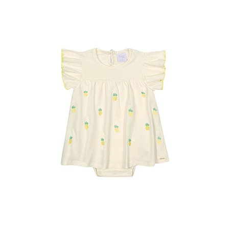 Vestido Bebê com Body Embutido Abacaxi Off White