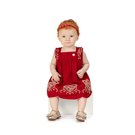 Vestido Sem Manga com Calcinha em Tricoline Coração Vermelho