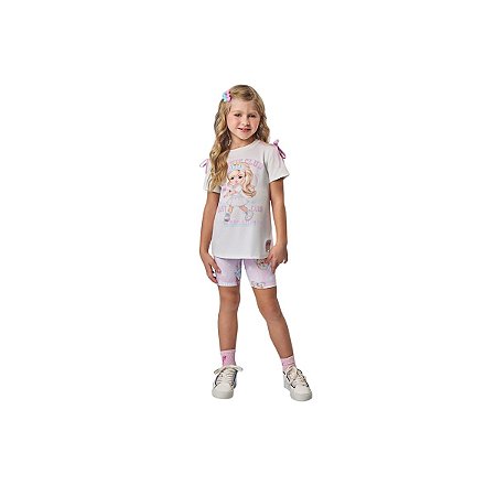 Conjunto Blusa e Bermuda Ciclista Infantil Tenis Club Off White