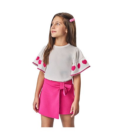 Conjunto Blusa e Shorts Infantil Coração Off White