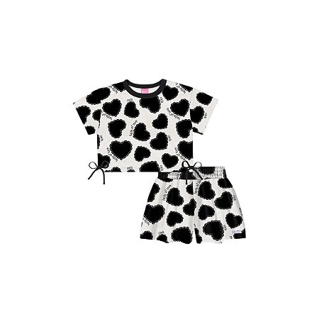 Conjunto Blusa e Shorts Infantil Coração Preto