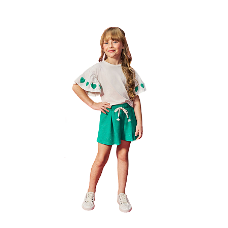 Conjunto Blusa e Shorts Infantil Coração Verde