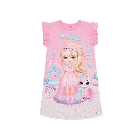 Pijama Camisola Infantil Menina Estampada Rosa