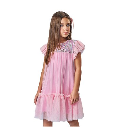 Vestido Infantil Casual Liso Rosa