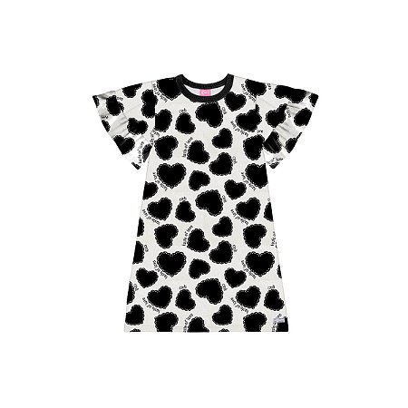 Vestido Infantil Manga Casual Coração Preto