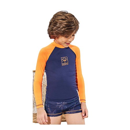 Conjunto Infantil Piscina Blusa Manga Longa e Sunga Azul Marinho