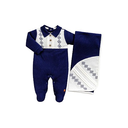 Kit Macacão Longo Tricot Masculino com Manta