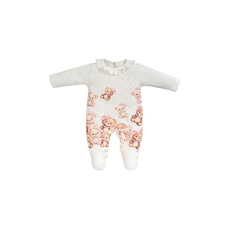 Macacão Longo Malha Tricot Feminino Ursos Off White