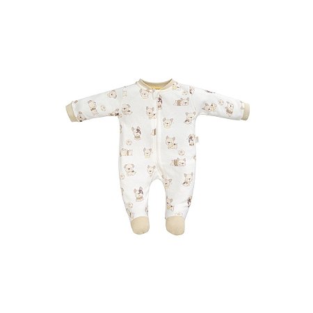 Macacão Longo Masculino Bege com Zíper Cachorrinhos