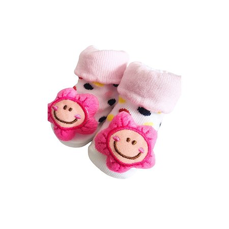 Meia Sapatinho Antiderrapante com Flor Sorriso Rosa