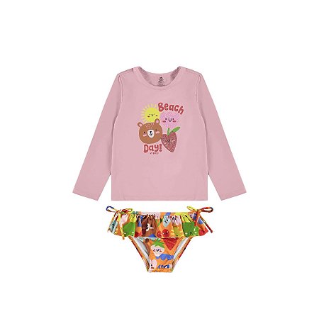 Conjunto Praia Infantil FPS 50 Blusa e Calcinha Rosa