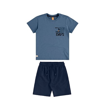 Conjunto Camiseta Malha e Bermuda em Moletom Captain's Azul