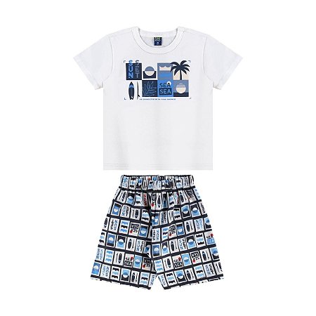 Conjunto Camiseta Malha e Bermuda Surf Branco