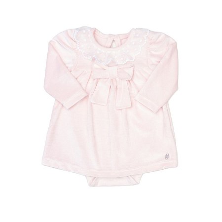 Body em Algodão Vestido em Plush Canelado Aveludado Rosa