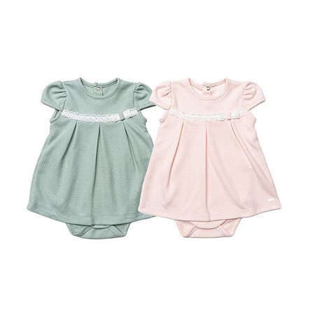 Body Vestido Manga Curta em Malha Waffle