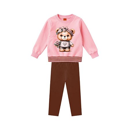 Conjunto Casaco Moletom Peluciado com Legging Cotton Rosa