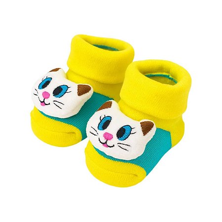 Meia Sapatinho Antiderrapante com Gatinho Amarelo