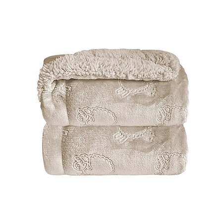 Cobertor Plush com Sherpa Ferrete Bege