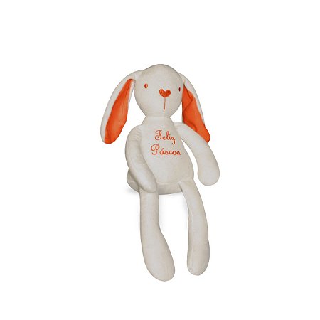 Coelho Feliz Páscoa de Pelúcia Marfim com Laranja