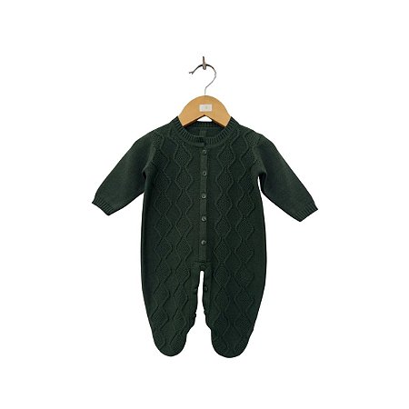 Macacão Bebê Tricot Luxo com Abertura Prática Verde Militar