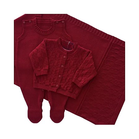 Saída Maternidade Tricot 3 Peças Modelo Clássico Vermelho Bordo