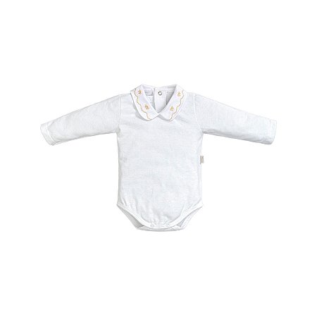Body Gola Bordada Manga Longa Branco
