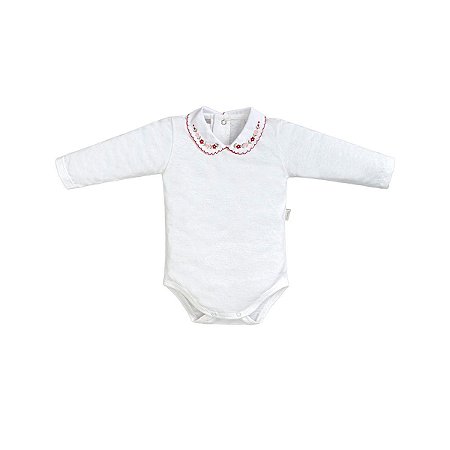 Body Gola Bordada Manga Longa Branco