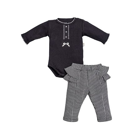 Conjunto Body e Calça Jacquard Preto