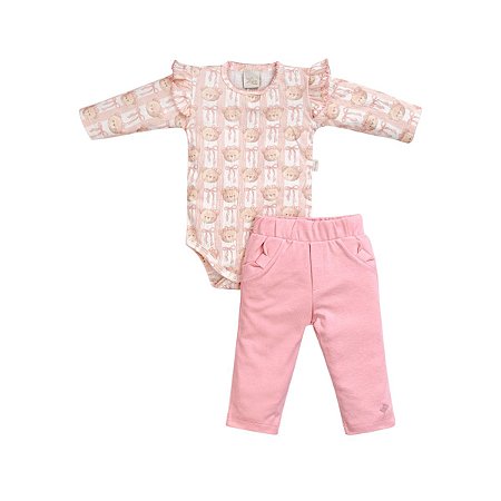 Conjunto Body Manga Longa e Calça Suedine