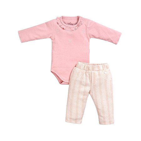 Conjunto Body Manga Longa e Calça Tweed