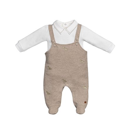 Jardineira Malha Tricot com Body Manga Longa