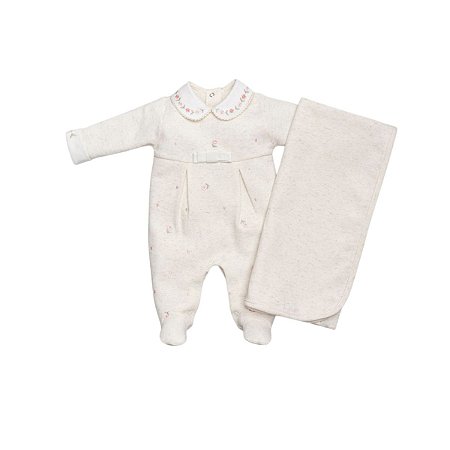 Kit Macacão Longo com Manta Malha Tricot Linho Palha