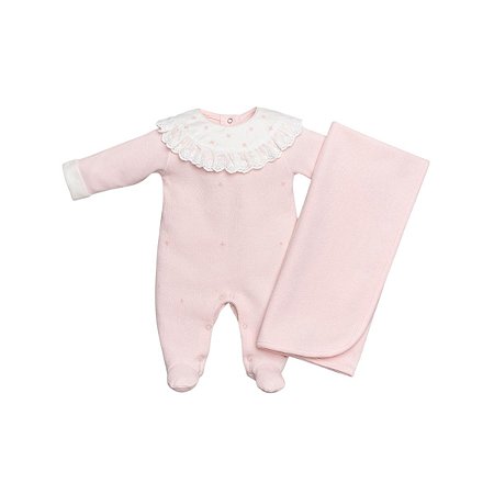 Kit Macacão Longo com Manta Malha Tricot Rosa