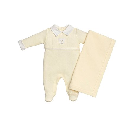 Kit Macacão Longo com Manta Tricot Amarelo