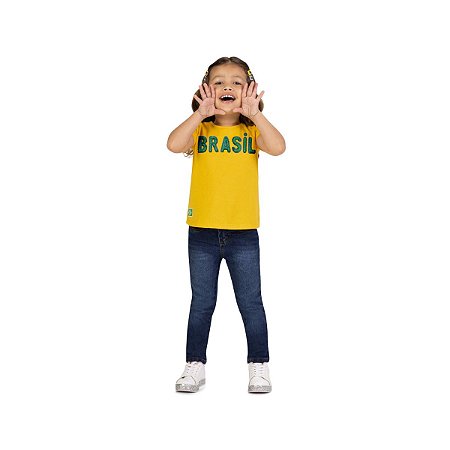Blusa Infantil Feminina Brasil Amarela com Bordado