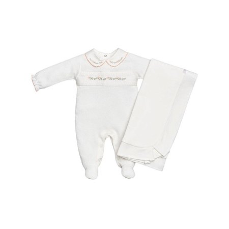 Kit Macacão Longo com Manta Tricot Off White