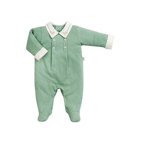 Macacão Longo Bebê Gola Bordada Menino