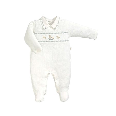 Macacão Longo Bordado Menino  Malha Tricot