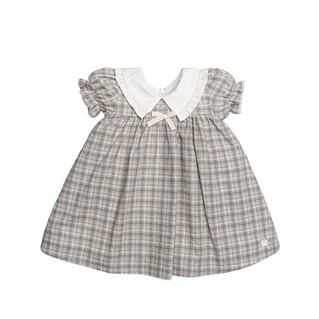 Vestido Manga Curta Popeline Xadrez Kids Bege
