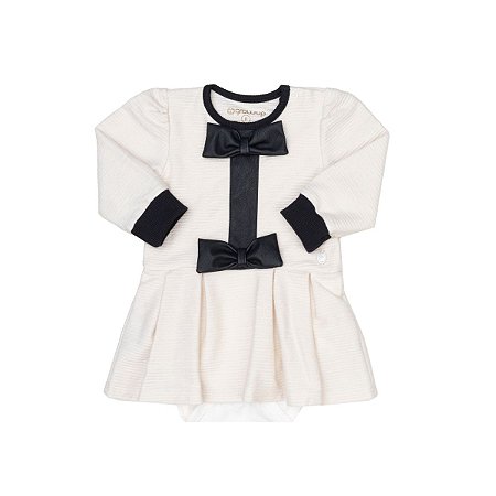 Body em Algodão e Vestido em Malha Texturizada Macia Creme