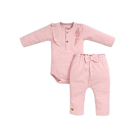 Conjunto Body Manga Longa e Calça Canelado