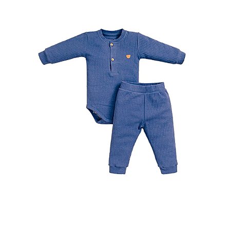 Conjunto Body Manga Longa e Calça Canelado