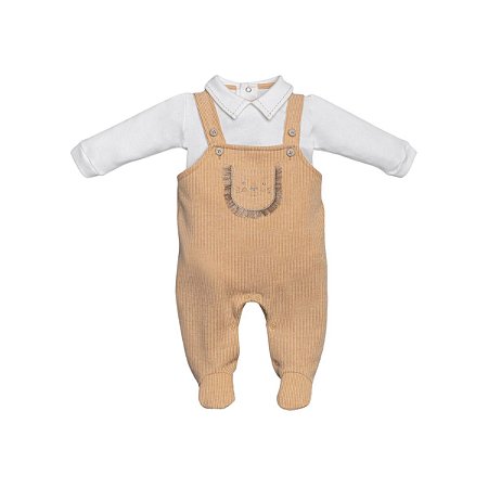Jardineira Malha Tricot com Body Manga Longa